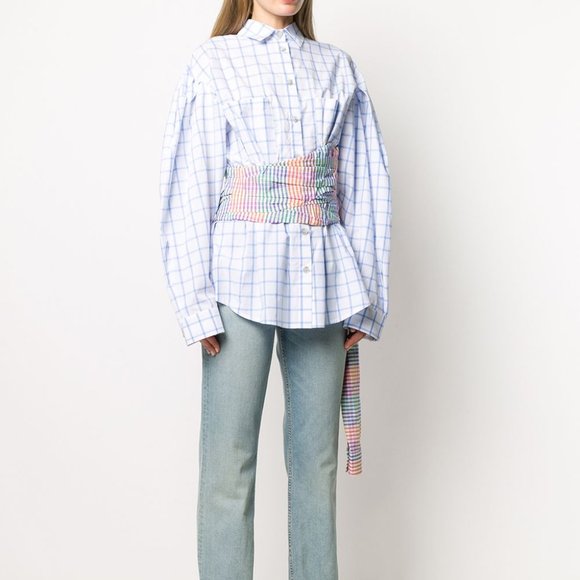 Natasha Zinko Blouse Check Print Corset Wrap Blouse - Picture 2 of 15